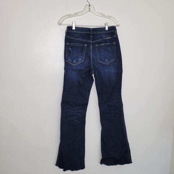 KanCan Ultra High Rise Flare Jeans Rigid Denim Distressed Raw Hem Women 26 - Picture 3 of 12